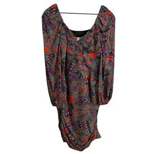 Veronica Beard Bellino Silk Long Sleeve Paisley Mini Dress Flame Red Size 4 Boho